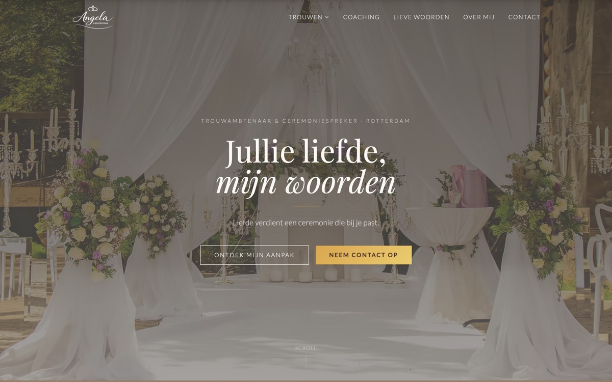 Angela Ceremonies — websiteontwerp door Haagse Brandmerk