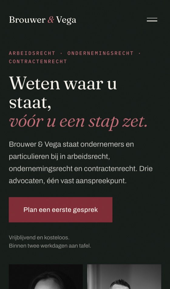 Brouwer & Vega Advocaten: mobiele weergave