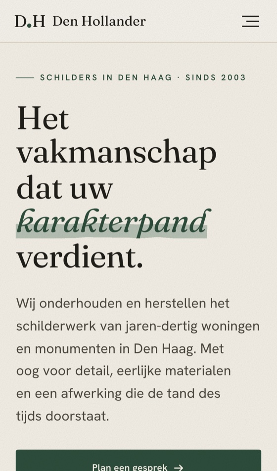 Den Hollander Schilderwerken: mobiele weergave